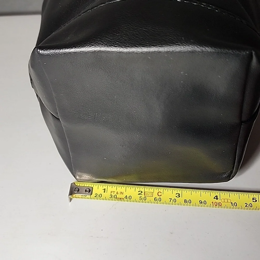 Luxurious Black Leather Drawstring Cosmetic Bag- Like New